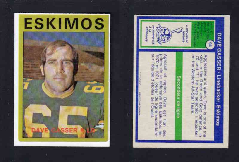 1972 CFL O-PEE-CHEE FOOTBALL CARD #94 D. GASSER photo