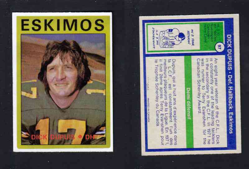 1972 CFL O-PEE-CHEE FOOTBALL CARD #97 D.DUPUIS photo