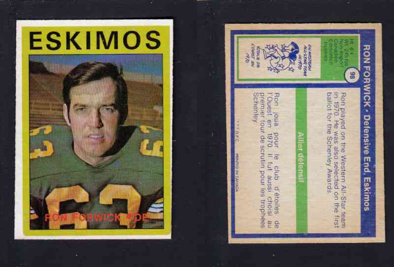 1972 CFL O-PEE-CHEE FOOTBALL CARD #98 R. FORWICK photo