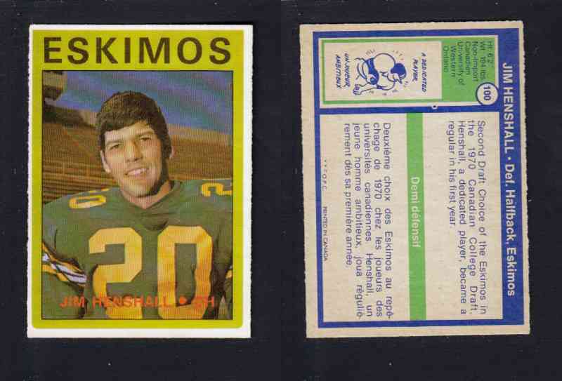 1972 CFL O-PEE-CHEE FOOTBALL CARD #100 J. HENSHALL photo 1972 CFL O-PEE-CHEE FOOTBALL CARD #100 J. HENSHALL photo