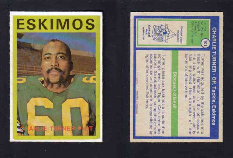 1972 CFL O-PEE-CHEE FOOTBALL CARD #101 C. TURNER photo 1972 CFL O-PEE-CHEE FOOTBALL CARD #101 C. TURNER photo