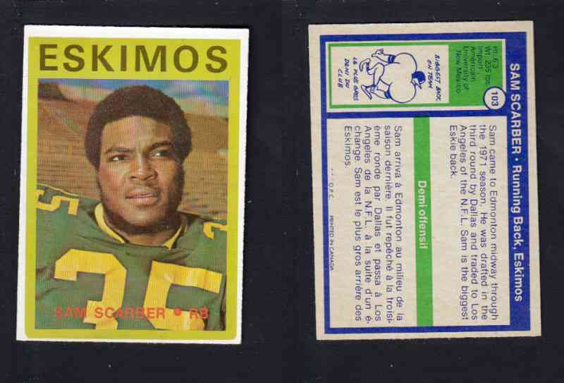 1972 CFL O-PEE-CHEE FOOTBALL CARD #103 S. SCARBER photo 1972 CFL O-PEE-CHEE FOOTBALL CARD #103 S. SCARBER photo