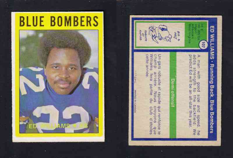 1972 CFL O-PEE-CHEE FOOTBALL CARD #107 E. WILLIAMS photo