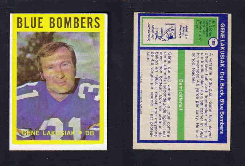 1972 CFL O-PEE-CHEE FOOTBALL CARD #109 G. LAKUSIAK photo 1972 CFL O-PEE-CHEE FOOTBALL CARD #109 G. LAKUSIAK photo