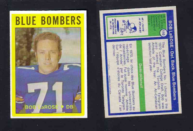 1972 CFL O-PEE-CHEE FOOTBALL CARD #110 B. LaROSE photo 1972 CFL O-PEE-CHEE FOOTBALL CARD #110 B. LaROSE photo