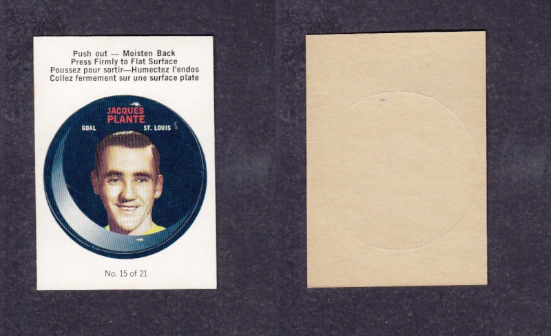 1968-69 O-P-C HOCKEY PUCK STICKER J. PLANTE #15 photo