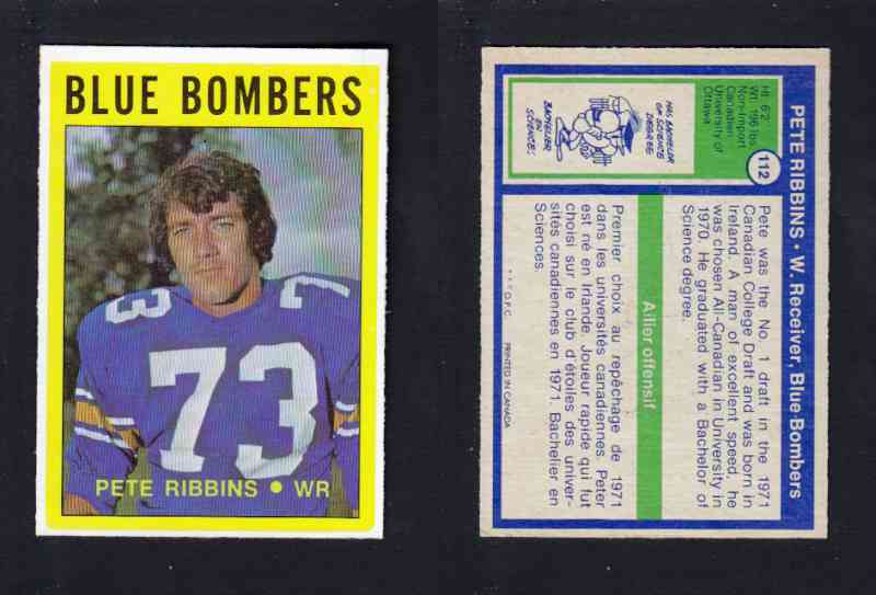 1972 CFL O-PEE-CHEE FOOTBALL CARD #112 P. RIBBINS photo