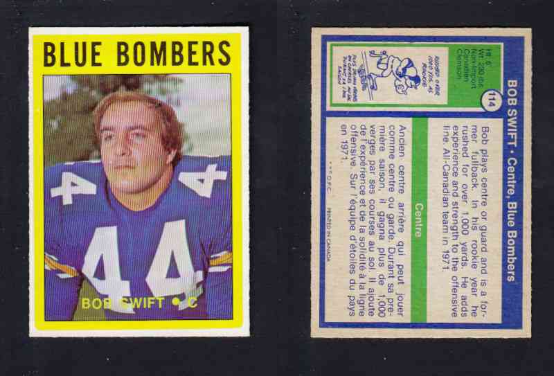 1972 CFL O-PEE-CHEE FOOTBALL CARD #114 B. SWIFT photo