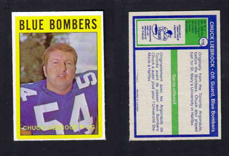 1972 CFL O-PEE-CHEE FOOTBALL CARD #115 C. LIEBROCK photo 1972 CFL O-PEE-CHEE FOOTBALL CARD #115 C. LIEBROCK photo