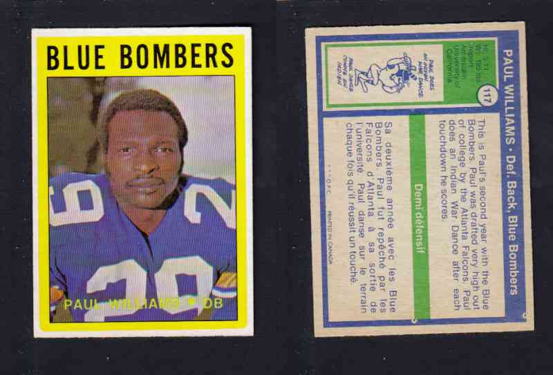 1972 CFL O-PEE-CHEE FOOTBALL CARD #117 P. WILLIAMS photo