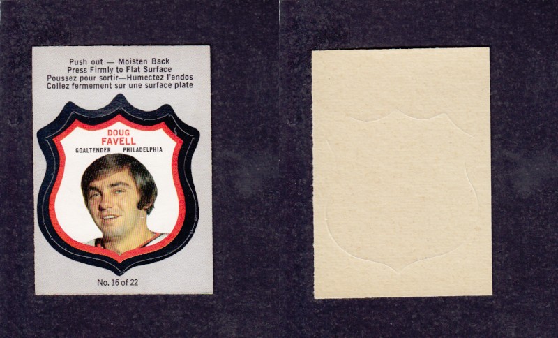 1972-73 O-P-C PLAYER CREST D. FAVELL #16 photo 1972-73 O-P-C PLAYER CREST D. FAVELL #16 photo