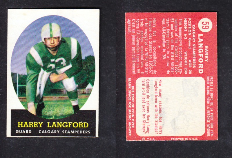 1958 CFL TOPPS FOOTBALL CARD #59 H.LANGFORD photo 1958 CFL TOPPS FOOTBALL CARD #59 H.LANGFORD photo