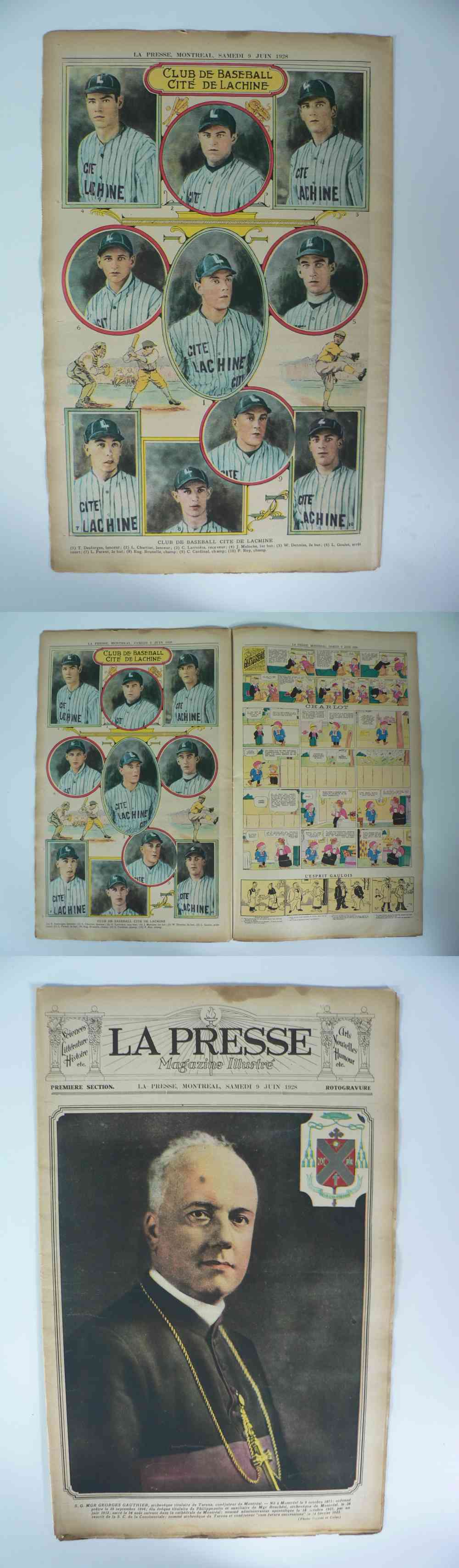 1928 LA PRESSE FULL NEWSPAPER INSIDE PHOTO LACHINE BASEBALL TEAM photo 1928 LA PRESSE FULL NEWSPAPER INSIDE PHOTO LACHINE BASEBALL TEAM photo