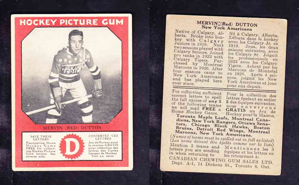 1933-34 CANADIAN CHEWING GUM HOCKEY CARD M. DUTTON photo 1933-34 CANADIAN CHEWING GUM HOCKEY CARD M. DUTTON photo