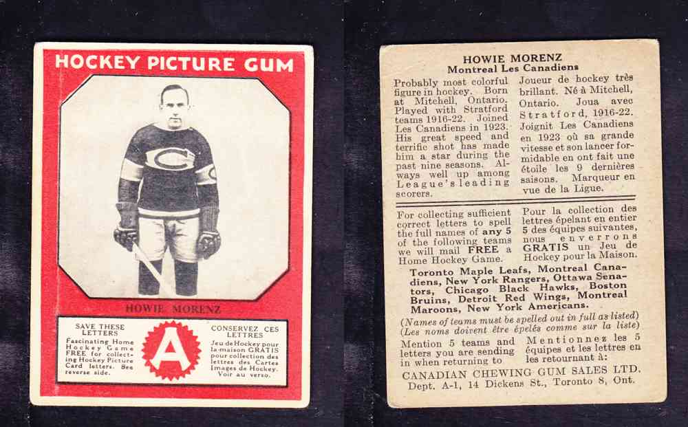 CS62520895 193334 CANADIAN CHEWING GUM HOCKEY CARD H. MORENZ