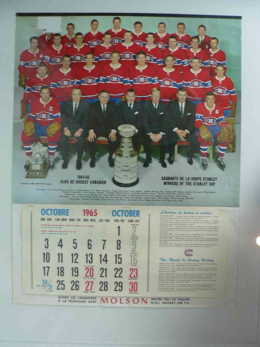 1965-66 MOLSON MONTREAL CANADIENS FULL CALENDAR photo