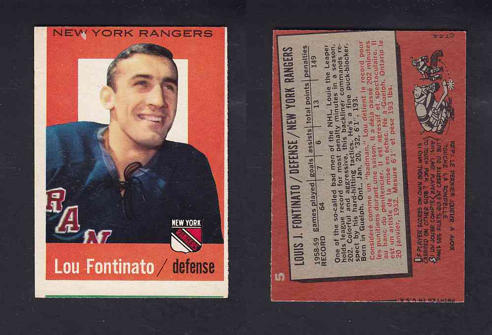 1959-60 TOPPS HOCKEY CARD #5 L. FONTINATO photo 1959-60 TOPPS HOCKEY CARD #5 L. FONTINATO photo