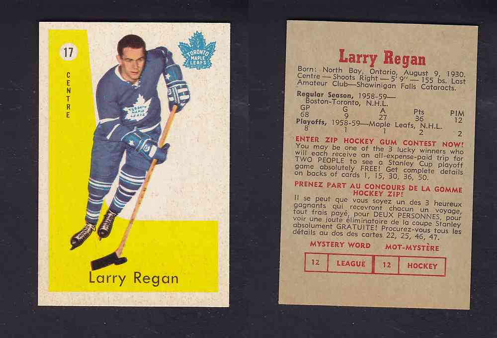 1959-60 PARKHURST HOCKEY CARD #17 L. REGAN photo