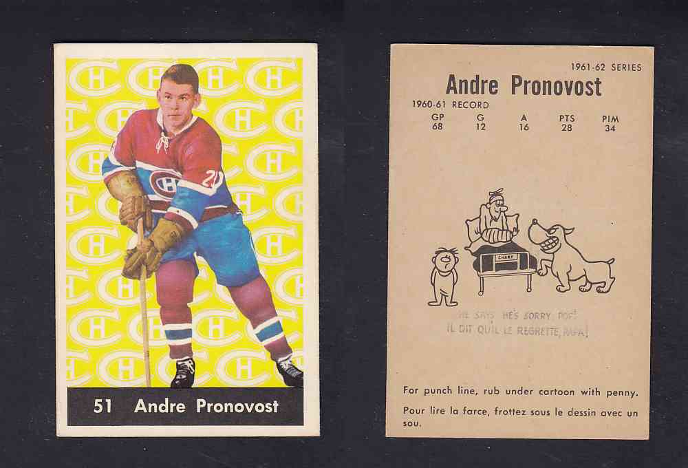 1961-62 PARKHURST HOCKEY CARD #51 A. PRONOVOST photo 1961-62 PARKHURST HOCKEY CARD #51 A. PRONOVOST photo