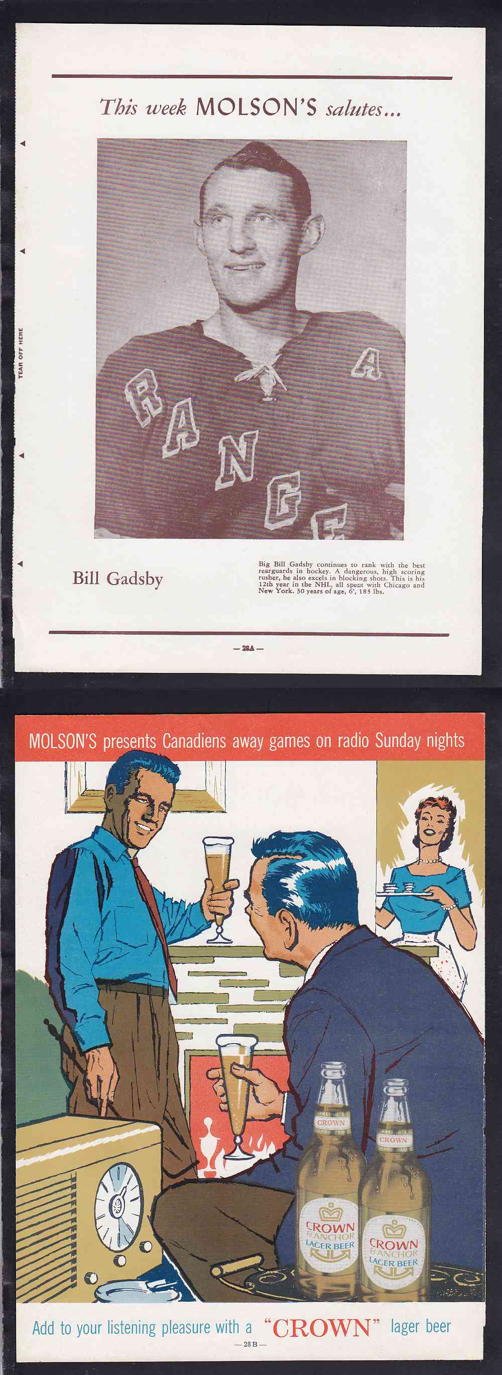 1956-57 MONTREAL CANADIENS FORUM INSERT PHOTO B. GADSBY photo