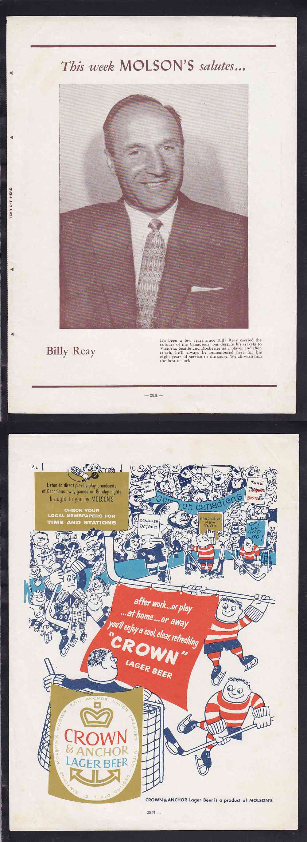 1956-57 MONTREAL CANADIENS FORUM INSERT PHOTO B. REAY photo 1956-57 MONTREAL CANADIENS FORUM INSERT PHOTO B. REAY photo