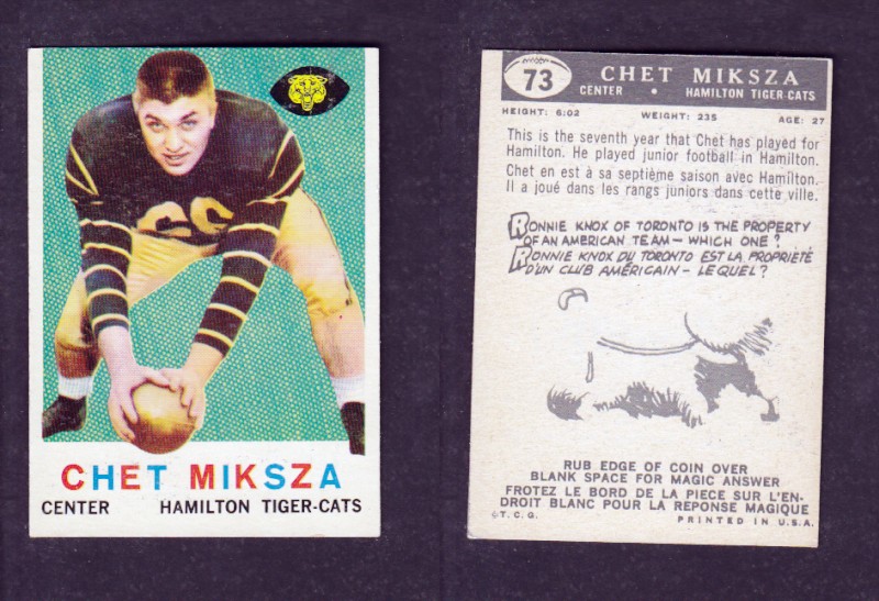 1959 CFL TOPPS FOOTBALL CARD #73 C. MIKSZA photo 1959 CFL TOPPS FOOTBALL CARD #73 C. MIKSZA photo