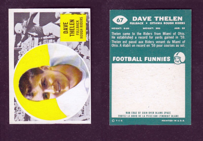 1960 CFL TOPPS FOOTBALL CARD #67 D. THELEN photo 1960 CFL TOPPS FOOTBALL CARD #67 D. THELEN photo