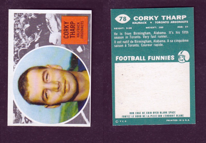 1960 CFL TOPPS FOOTBALL CARD #78 C. THARP photo 1960 CFL TOPPS FOOTBALL CARD #78 C. THARP photo