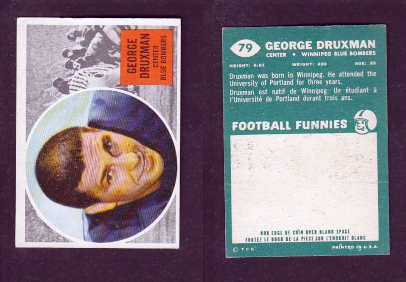 1960 CFL TOPPS FOOTBALL CARD #79 G. DRUXMAN photo