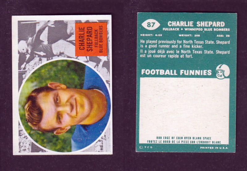 1960 CFL TOPPS FOOTBALL CARD #87 C. SHEPARD photo 1960 CFL TOPPS FOOTBALL CARD #87 C. SHEPARD photo
