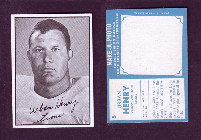 1961 CFL TOPPS FOOTBALL CARD #5 U. HENRY photo 1961 CFL TOPPS FOOTBALL CARD #5 U. HENRY photo