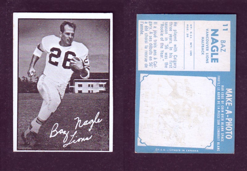 1961 CFL TOPPS FOOTBALL CARD #11 B. NAGLE photo 1961 CFL TOPPS FOOTBALL CARD #11 B. NAGLE photo