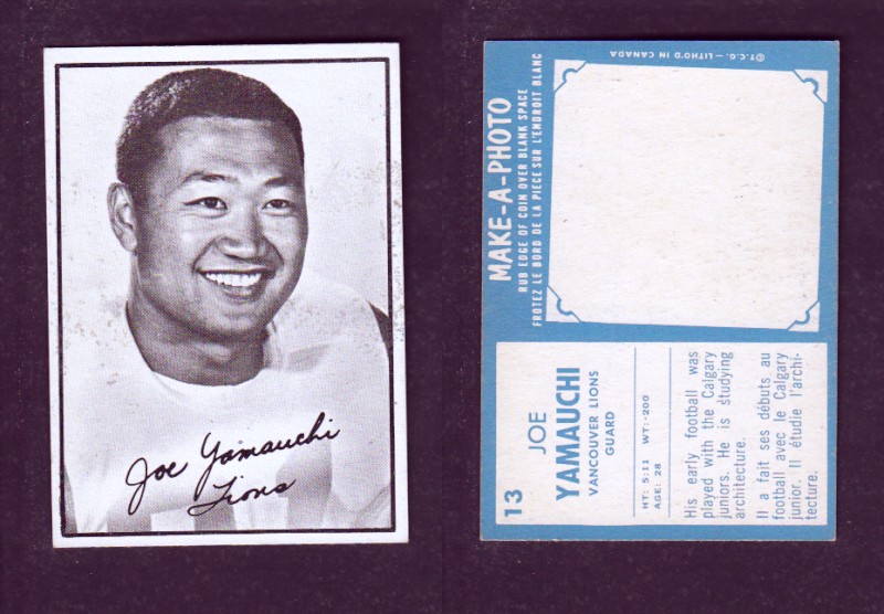 1961 CFL TOPPS FOOTBALL CARD #13 J. YAMAUCHI photo 1961 CFL TOPPS FOOTBALL CARD #13 J. YAMAUCHI photo
