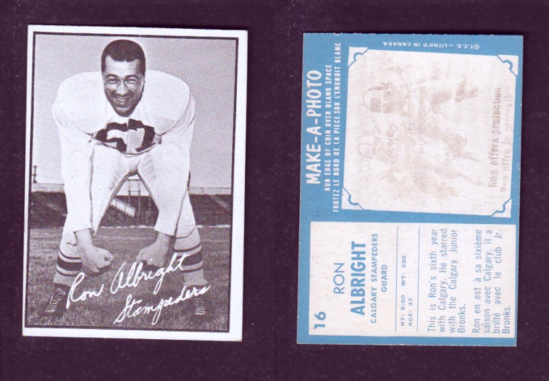 1961 CFL TOPPS FOOTBALL CARD #16 R. ALBRIGHT photo 1961 CFL TOPPS FOOTBALL CARD #16 R. ALBRIGHT photo