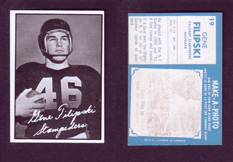 1961 CFL TOPPS FOOTBALL CARD #19 G. FILIPSKI photo 1961 CFL TOPPS FOOTBALL CARD #19 G. FILIPSKI photo