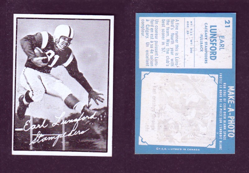 1961 CFL TOPPS FOOTBALL CARD #21 E. LUNSFORD photo 1961 CFL TOPPS FOOTBALL CARD #21 E. LUNSFORD photo