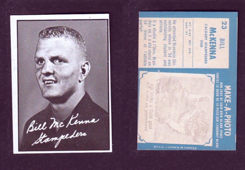 1961 CFL TOPPS FOOTBALL CARD #23 B. McKENNA photo 1961 CFL TOPPS FOOTBALL CARD #23 B. McKENNA photo