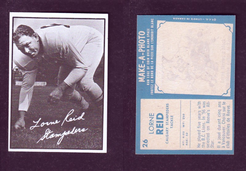 1961 CFL TOPPS FOOTBALL CARD #26 L. REID photo 1961 CFL TOPPS FOOTBALL CARD #26 L. REID photo