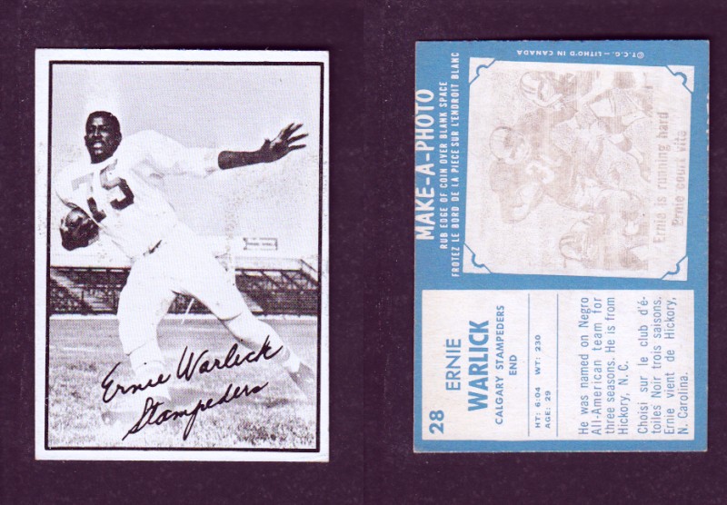 1961 CFL TOPPS FOOTBALL CARD #28 E. WARLICK photo 1961 CFL TOPPS FOOTBALL CARD #28 E. WARLICK photo
