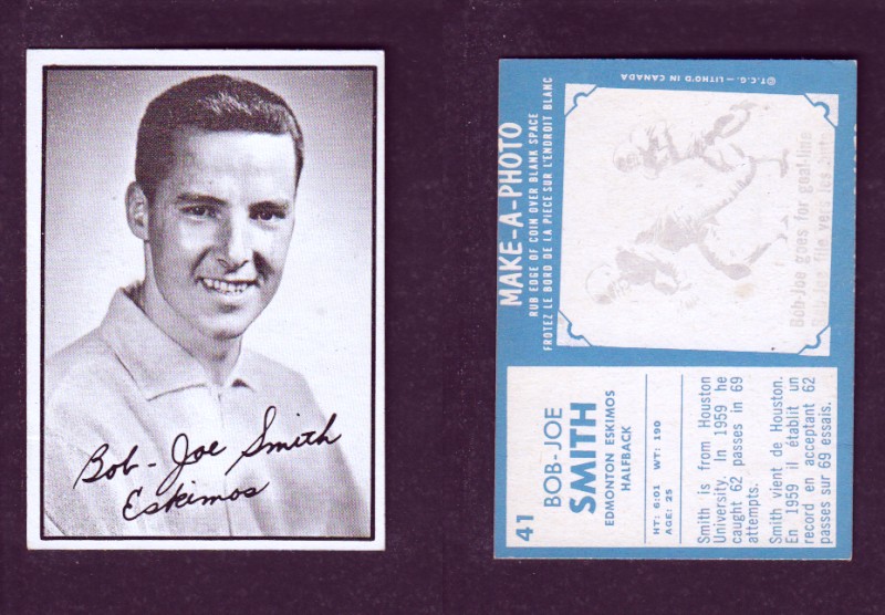 1961 CFL TOPPS FOOTBALL CARD #41 B-J SMITH photo 1961 CFL TOPPS FOOTBALL CARD #41 B-J SMITH photo