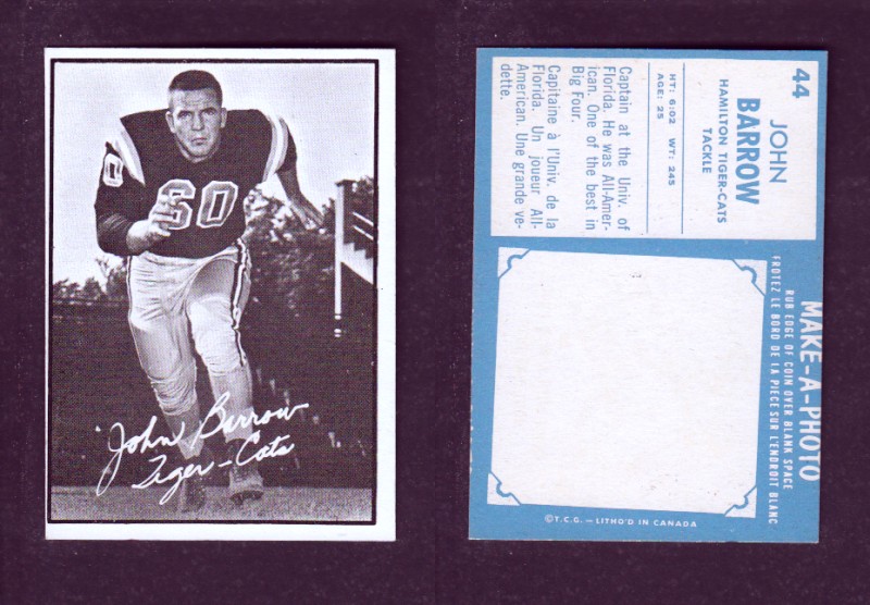 1961 CFL TOPPS FOOTBALL CARD #44 J. BARROW photo 1961 CFL TOPPS FOOTBALL CARD #44 J. BARROW photo