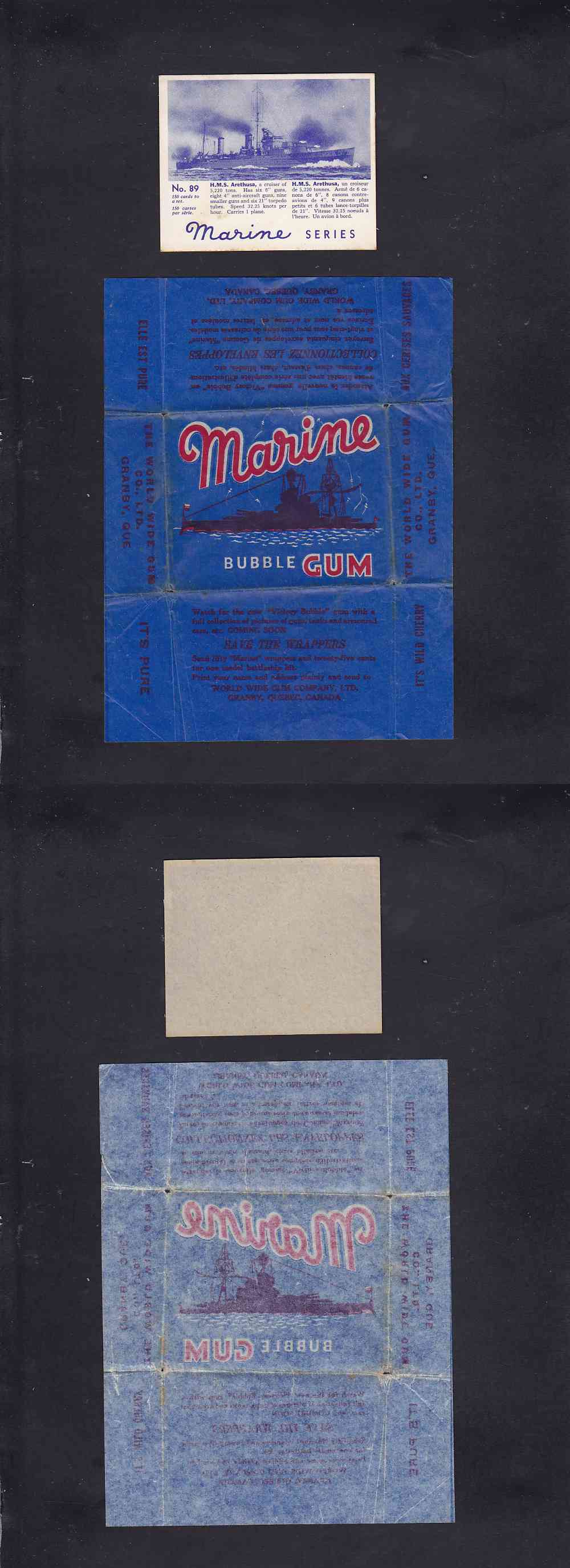 1944 WORLD WIDE GUM CANADA MARINE SERIES WRAPPER + CARD photo