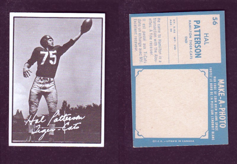 1961 CFL TOPPS FOOTBALL CARD #56 H. PATTERSON photo 1961 CFL TOPPS FOOTBALL CARD #56 H. PATTERSON photo