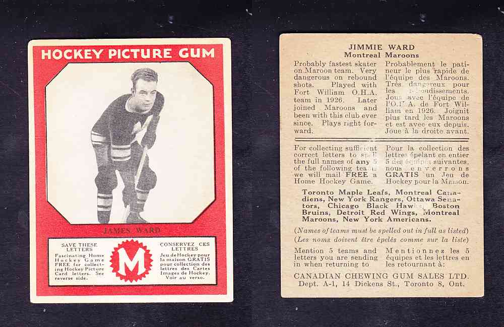 1933-34 CANADIAN GUM HOCKEY CARD J. WARD photo 1933-34 CANADIAN GUM HOCKEY CARD J. WARD photo