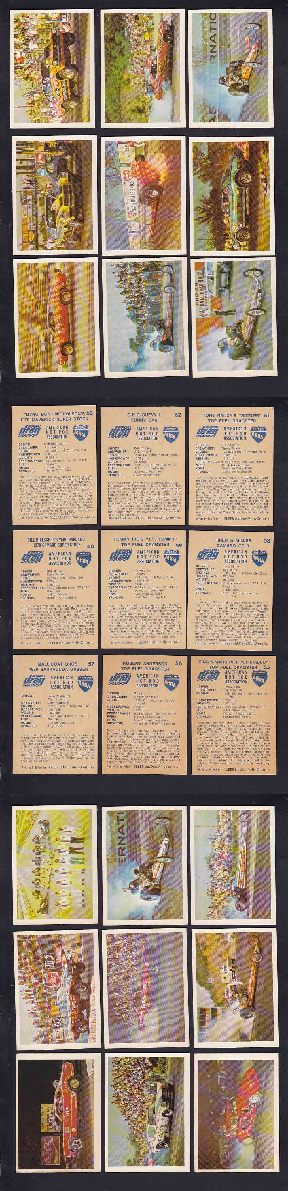 1971 FLEER AHRA OFFICIAL DRAG CARD FULL SET 63/63 photo