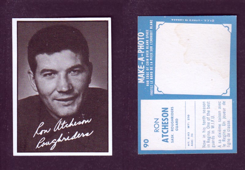 1961 CFL TOPPS FOOTBALL CARD #90 R. ATCHESON photo 1961 CFL TOPPS FOOTBALL CARD #90 R. ATCHESON photo
