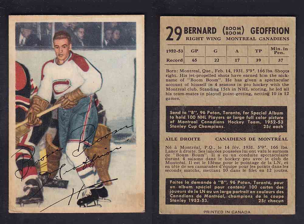 1953-54 PARKHURST HOCKEY CARD #29 B. GEOFFRION photo 1953-54 PARKHURST HOCKEY CARD #29 B. GEOFFRION photo