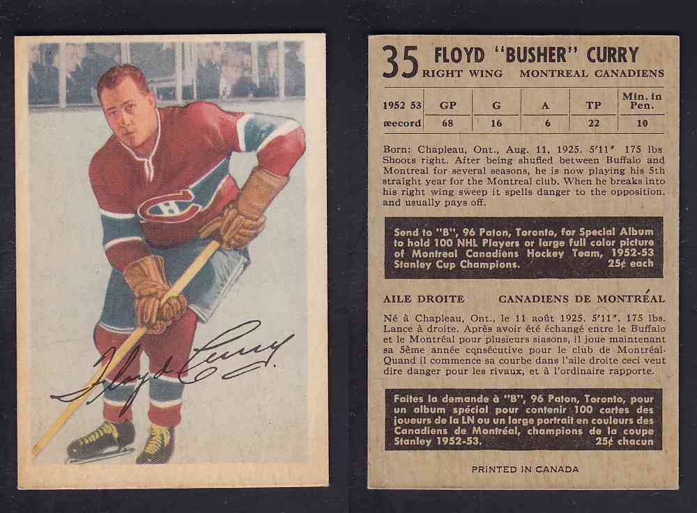 1953-54 PARKHURST HOCKEY CARD #35 F. CURRY photo 1953-54 PARKHURST HOCKEY CARD #35 F. CURRY photo