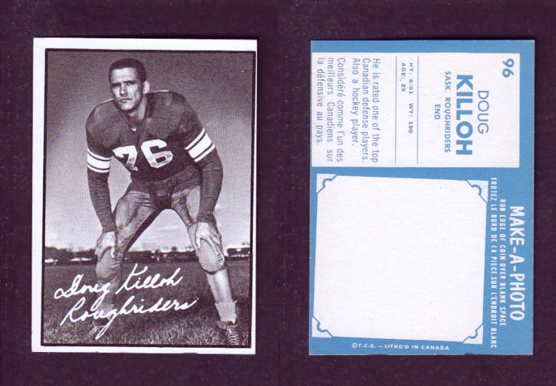 1961 CFL TOPPS FOOTBALL CARD #96 D. KILLOH photo