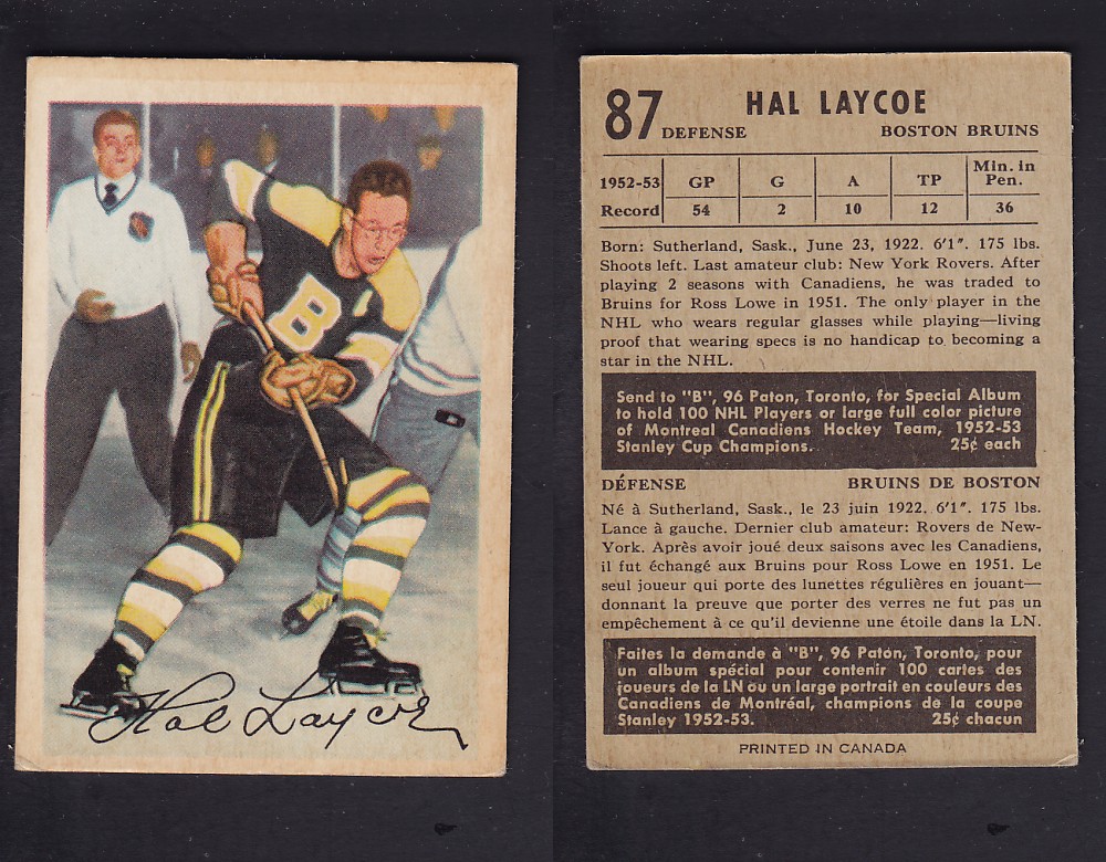 1953-54 PARKHURST HOCKEY CARD #87 H. LAYCOE photo